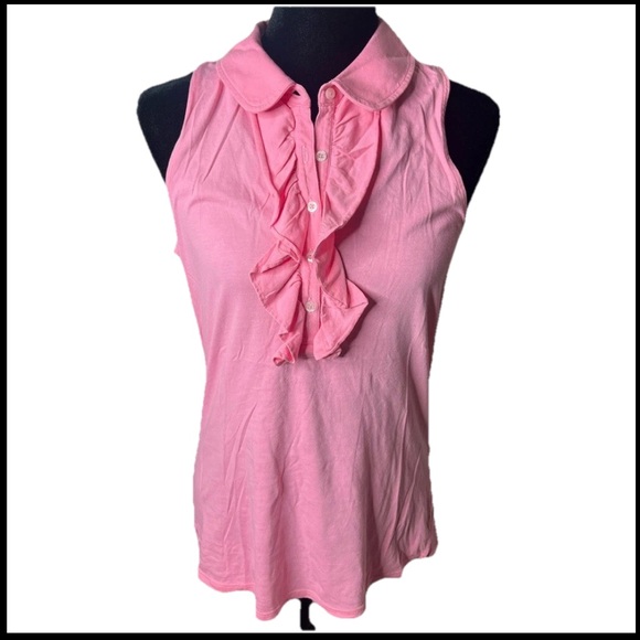 Lilly Pulitzer Tops - Lilly Pulitzer Drew collar ruffled tank top pink large Pima cotton